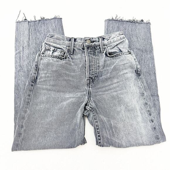 GRLFRND Mica Button Fly Black Smoke Charcoal Denim Jean Straight Raw Hem Size 24 - Picture 4 of 9